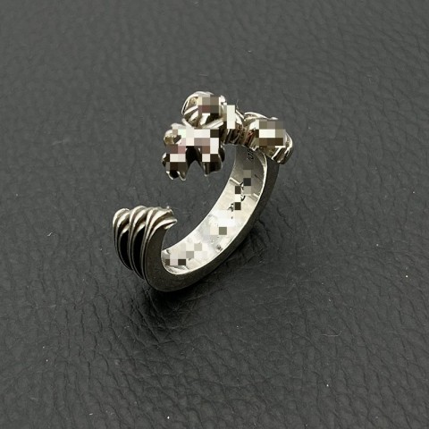 Designer Cluster Ring with Three Crosses and Flowers, Rhodium Plated, Unisex