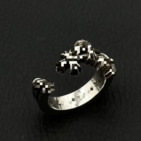 Designer Cluster Ring with Three Crosses and Flowers, Rhodium Plated, Unisex