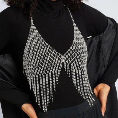 CUIER Women's Full Crystal Rhinestones Tassel Bra Body Chain Underwear