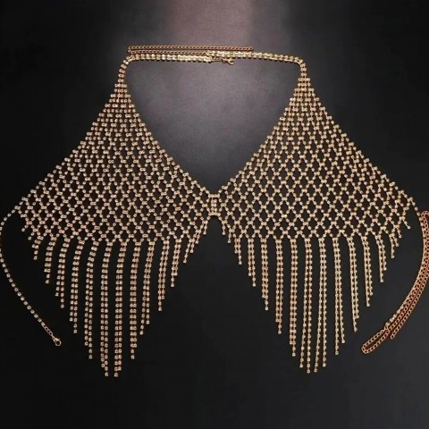 CUIER Women's Full Crystal Rhinestones Tassel Bra Body Chain Underwear