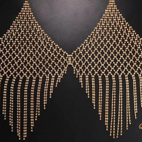 CUIER Women's Full Crystal Rhinestones Tassel Bra Body Chain Underwear