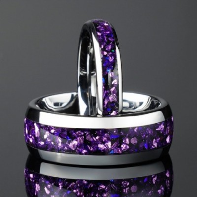 Cute/Romantic 4/8mm Nebula Amethyst Silver Tungsten Couple Wedding Bands