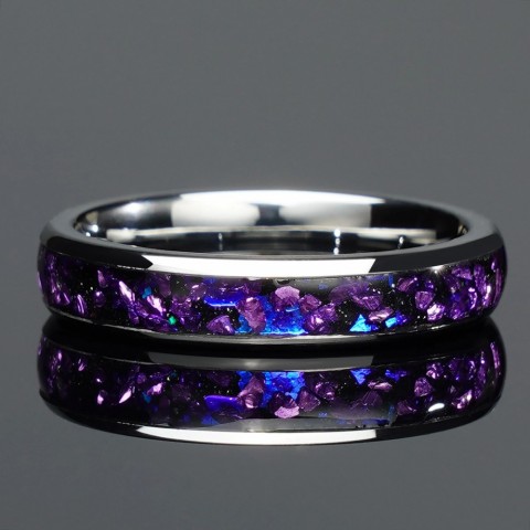 Cute/Romantic 4/8mm Nebula Amethyst Silver Tungsten Couple Wedding Bands