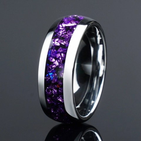 Cute/Romantic 4/8mm Nebula Amethyst Silver Tungsten Couple Wedding Bands