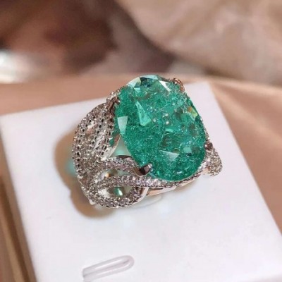 Sier Elegant Blue Green Moissanite Sparkle Ring for Women - Birthday Gift