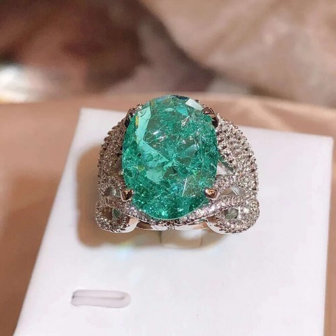 Sier Elegant Blue Green Moissanite Sparkle Ring for Women - Birthday Gift