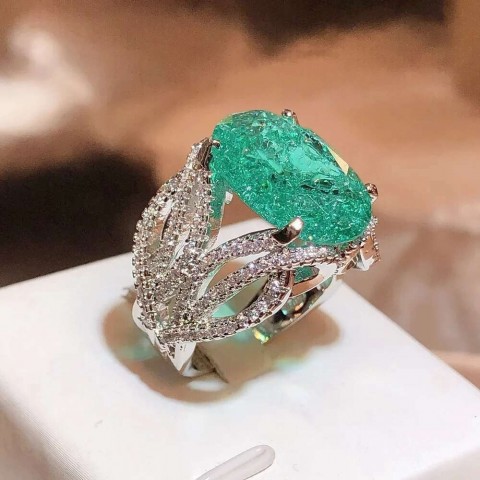 Sier Elegant Blue Green Moissanite Sparkle Ring for Women - Birthday Gift