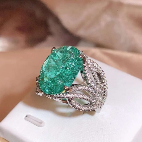 Sier Elegant Blue Green Moissanite Sparkle Ring for Women - Birthday Gift