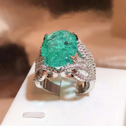 Sier Elegant Blue Green Moissanite Sparkle Ring for Women - Birthday Gift