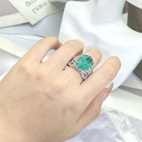 Sier Elegant Blue Green Moissanite Sparkle Ring for Women - Birthday Gift