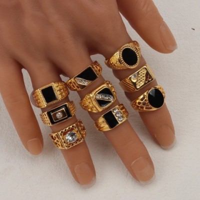 Cocktail Ring Retro Punk Gothic Enamel Square Rings 20Pcs/Lot for Men Women Party Accessories 250213