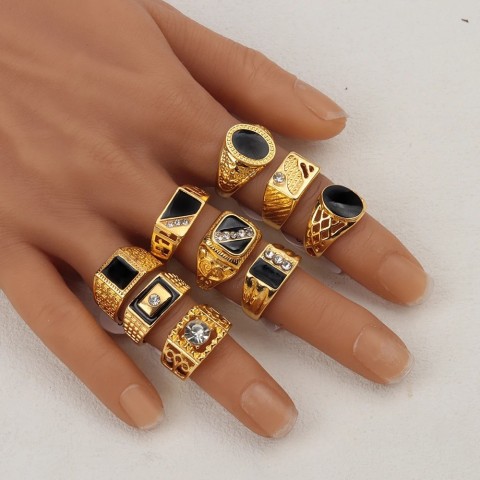 Cocktail Ring Retro Punk Gothic Enamel Square Rings 20Pcs/Lot for Men Women Party Accessories 250213