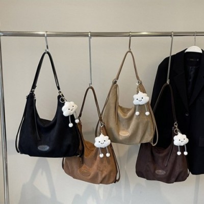 Womens Vintage Foldable Shoulder Bag 2025 Large Capacity Suede Pendant