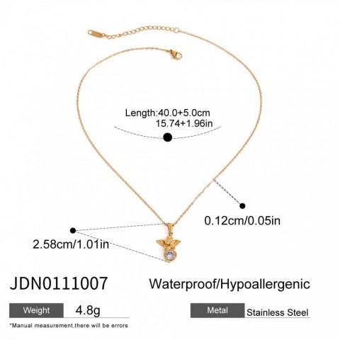 Zircon Angel Pendant Necklace in 18K Gold Plated Stainless Steel for Women