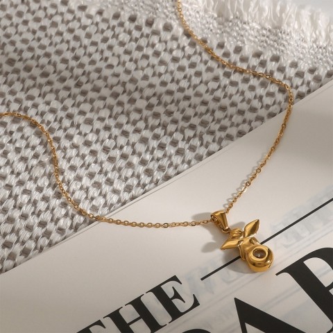 Zircon Angel Pendant Necklace in 18K Gold Plated Stainless Steel for Women