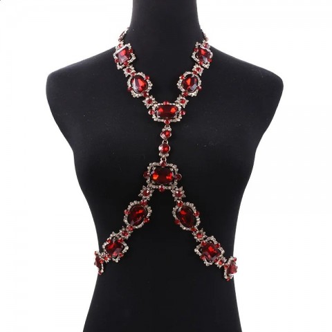 Ruby Red Crystal Rhinestone Men's Novelty Waist Cinching Chain Belt