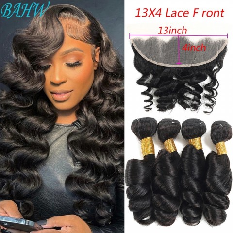 12A Loose Wave Malaysian Hair Bundles with 13x4 Swiss Lace Frontal