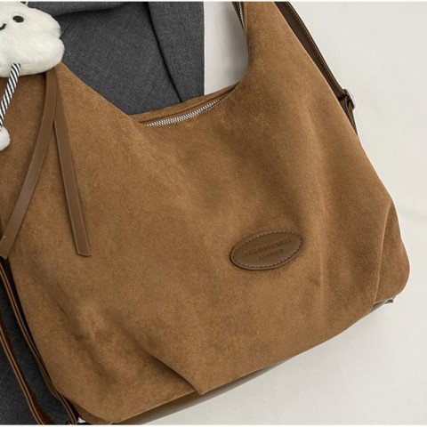 Womens Vintage Foldable Shoulder Bag 2025 Large Capacity Suede Pendant