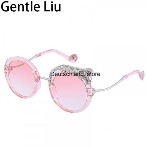 Sunglass Q250109 Women's Round Anti-Blue Light Leopard Print Designer Shades 2024