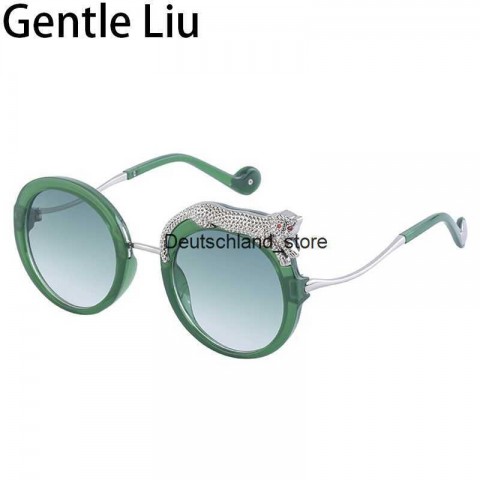 Sunglass Q250109 Women's Round Anti-Blue Light Leopard Print Designer Shades 2024