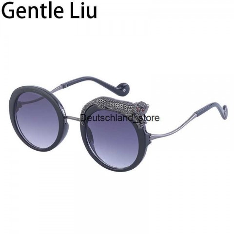 Sunglass Q250109 Women's Round Anti-Blue Light Leopard Print Designer Shades 2024
