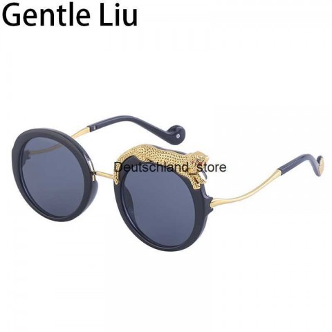 Sunglass Q250109 Women's Round Anti-Blue Light Leopard Print Designer Shades 2024