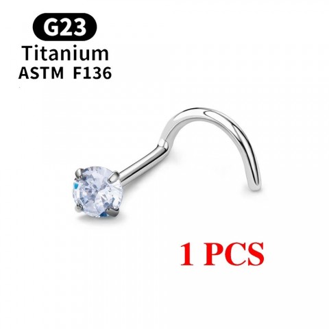 Unisex ASTM F136 G23 20G L-Shape Nose Stud With Zircon