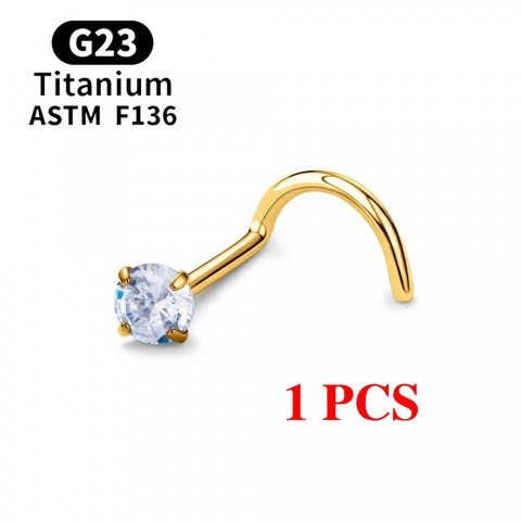 Unisex ASTM F136 G23 20G L-Shape Nose Stud With Zircon