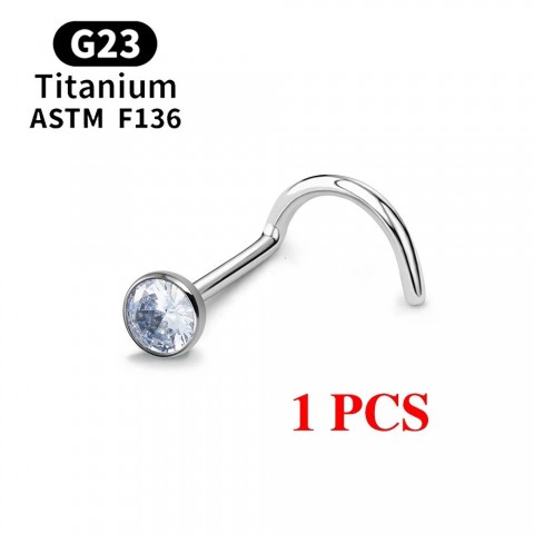 Unisex ASTM F136 G23 20G L-Shape Nose Stud With Zircon