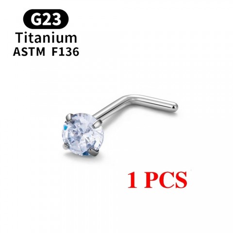 Unisex ASTM F136 G23 20G L-Shape Nose Stud With Zircon