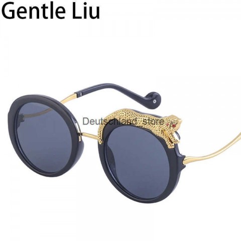 Sunglass Q250109 Women's Round Anti-Blue Light Leopard Print Designer Shades 2024