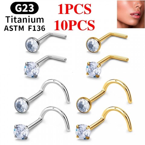 Unisex ASTM F136 G23 20G L-Shape Nose Stud With Zircon