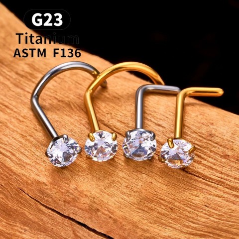 Unisex ASTM F136 G23 20G L-Shape Nose Stud With Zircon