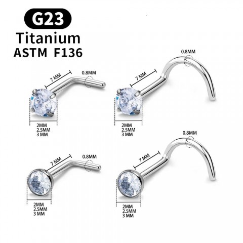 Unisex ASTM F136 G23 20G L-Shape Nose Stud With Zircon
