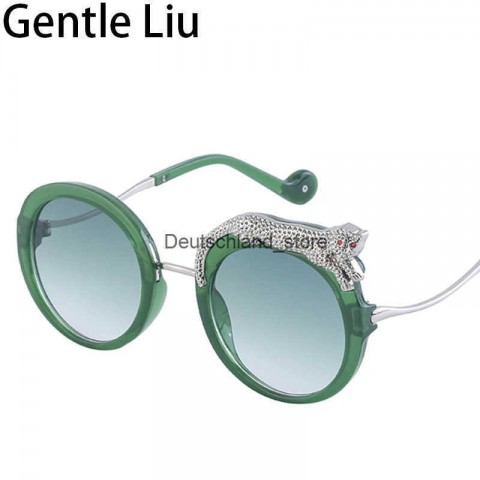 Sunglass Q250109 Women's Round Anti-Blue Light Leopard Print Designer Shades 2024