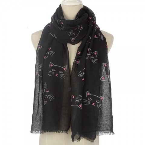 Fashion Unisex Cat Print Chiffon Scarf with 5 Colors - Lightweight & Translucent