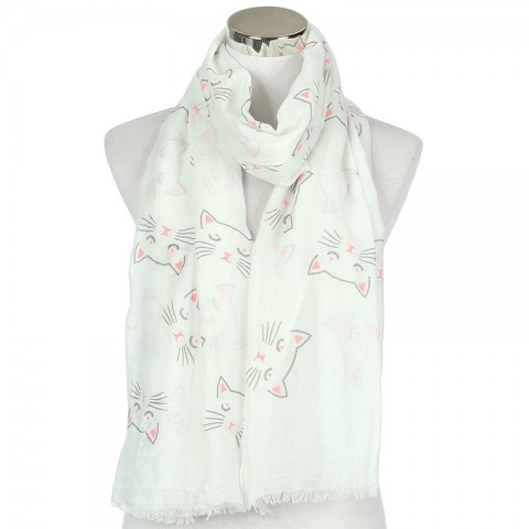 Fashion Unisex Cat Print Chiffon Scarf with 5 Colors - Lightweight & Translucent