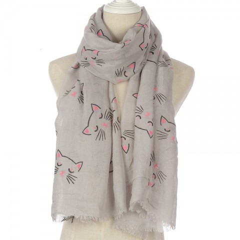 Fashion Unisex Cat Print Chiffon Scarf with 5 Colors - Lightweight & Translucent