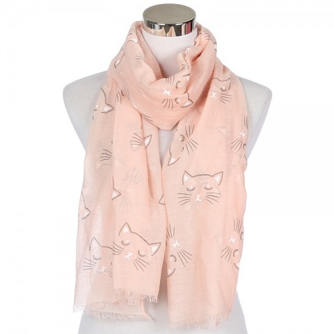 Fashion Unisex Cat Print Chiffon Scarf with 5 Colors - Lightweight & Translucent