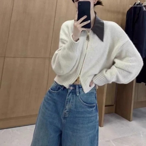 Women's 2024 Autumn/Winter Loose-fit Luxury Zipknit Pullover
