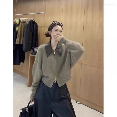 Women's 2024 Autumn/Winter Loose-fit Luxury Zipknit Pullover