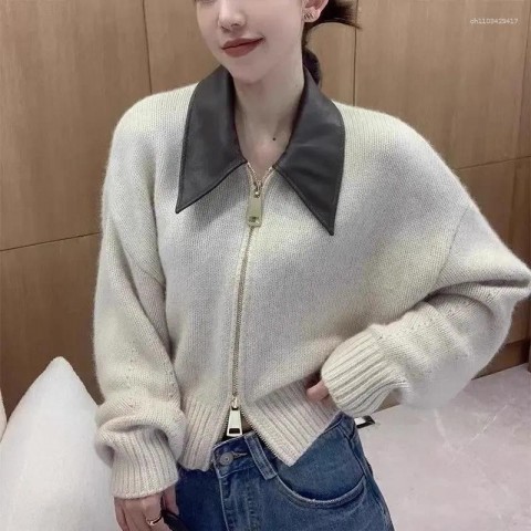 Women's 2024 Autumn/Winter Loose-fit Luxury Zipknit Pullover
