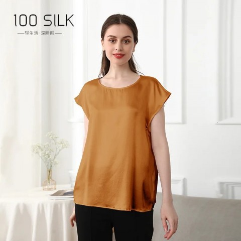 19mm Premium Loose Fit Women's Silk T-Shirt with Round Neck and Short Sleeves