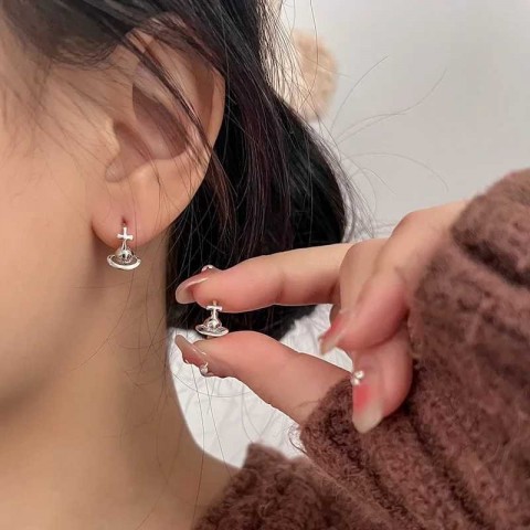 Stud Earrings Korean Cross Design Women Silver Color 2023 Wedding Gift Q250209