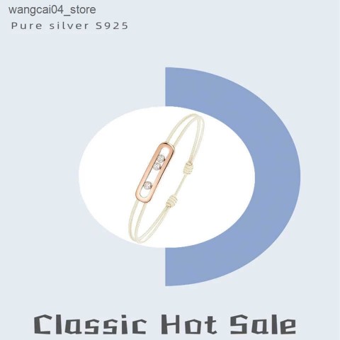 Pure Silver S925 Charm Bracelet with Smooth Diamond Inlays - Classic Noble Rose Gold for Couples