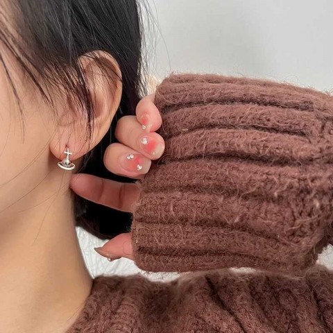 Stud Earrings Korean Cross Design Women Silver Color 2023 Wedding Gift Q250209
