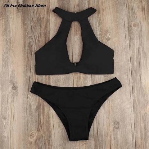 Women's Minimalist Cartoon Halter Bikini Set - Lycra Swimwear for Summer Beachwear