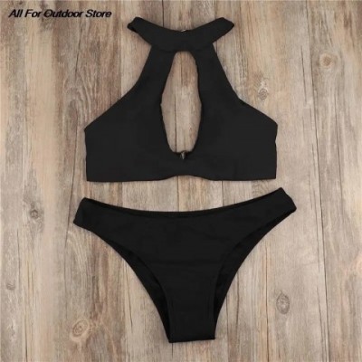 Women's Minimalist Cartoon Halter Bikini Set - Lycra Swimwear for Summer Beachwear