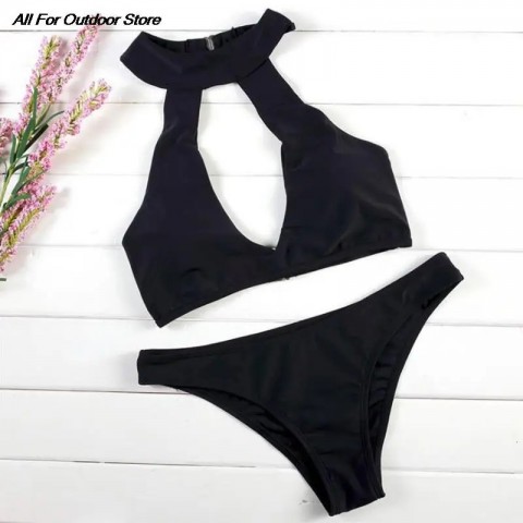 Women's Minimalist Cartoon Halter Bikini Set - Lycra Swimwear for Summer Beachwear