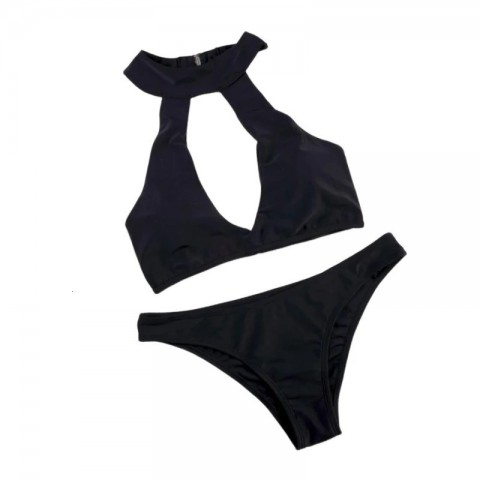 Women's Minimalist Cartoon Halter Bikini Set - Lycra Swimwear for Summer Beachwear